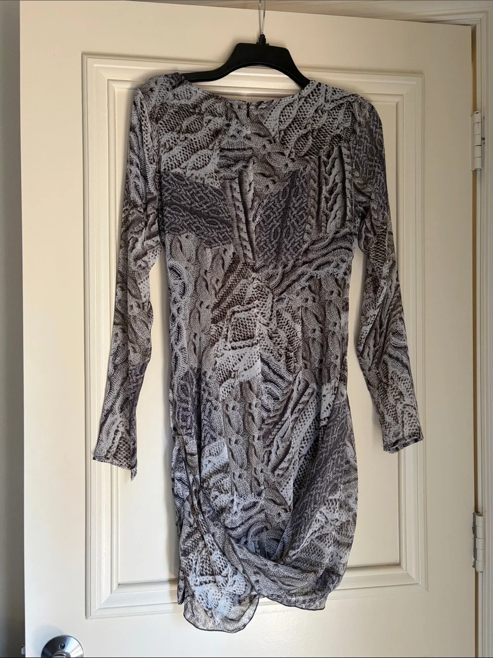 Vivienne Tam Gray Patterned Long Sleeve Wrap-Style Dress